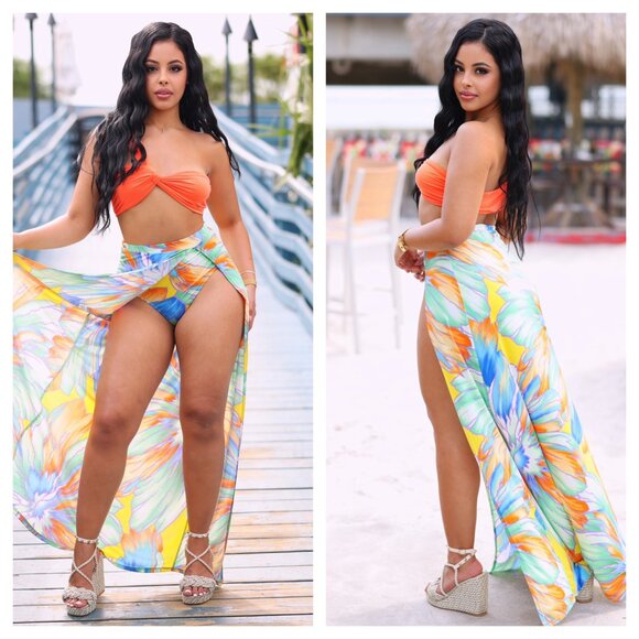 Summer Two Piece And Cover Up Sheer Skirt Set New With Tags - Picture 1 of 8